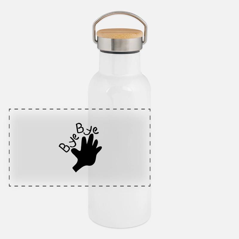 Bye Bye txt & Hände Panorama Thermosflasche mit Bambusdeckel