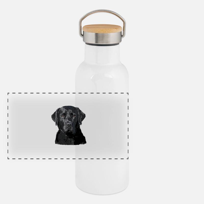 Labrador schwarz Panorama Thermosflasche mit Bambusdeckel