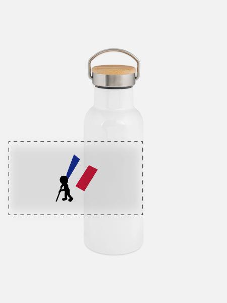 porte drapeau francais - Gourde isotherme avec bouchon en bambou - blanc - Devant