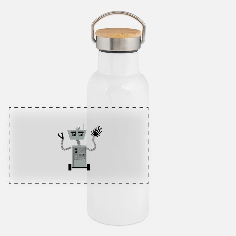 Roboter Panorama Thermosflasche mit Bambusdeckel