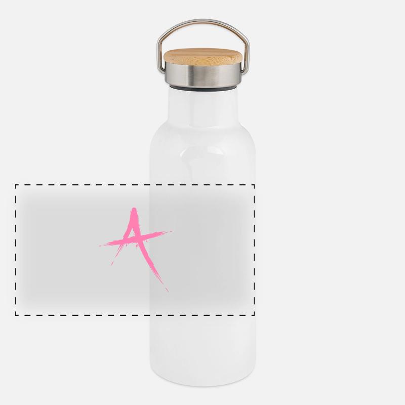 Buchstabe A Design Bürste in Rosa Pink Panorama Thermosflasche mit Bambusdeckel