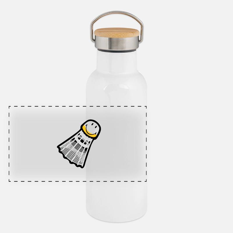Smiley Badminton Panorama Thermosflasche mit Bambusdeckel