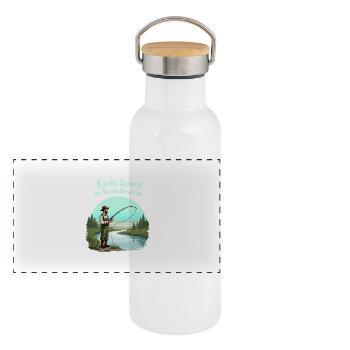 Angeln in Skandinavien - Panorama Thermosflasche mit Bambusdeckel - Weiß - Vorne