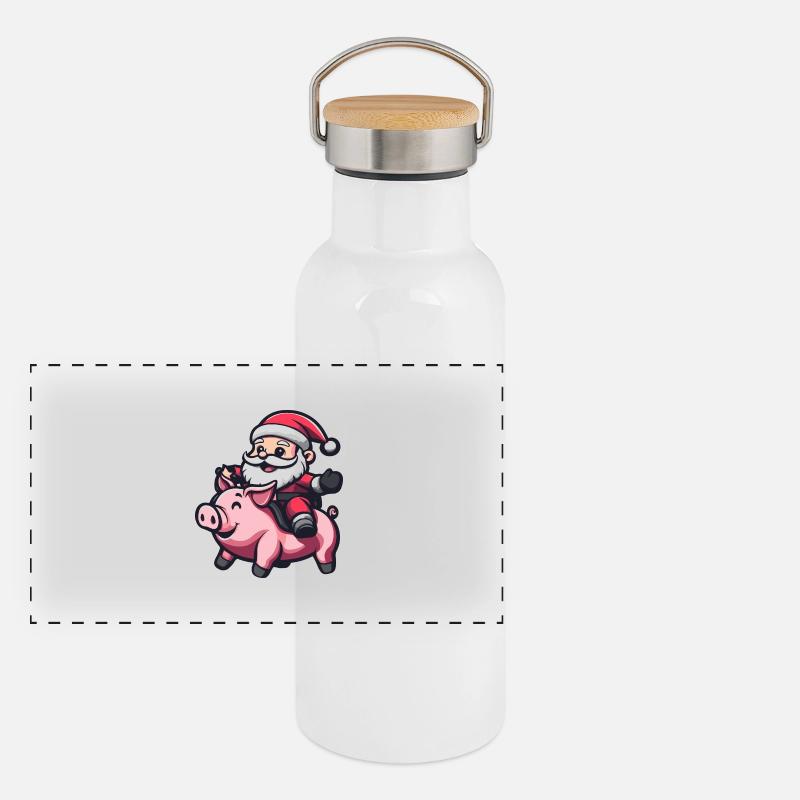 Cochon Père Noël Dessin animé Gourde isotherme avec bouchon en bambou