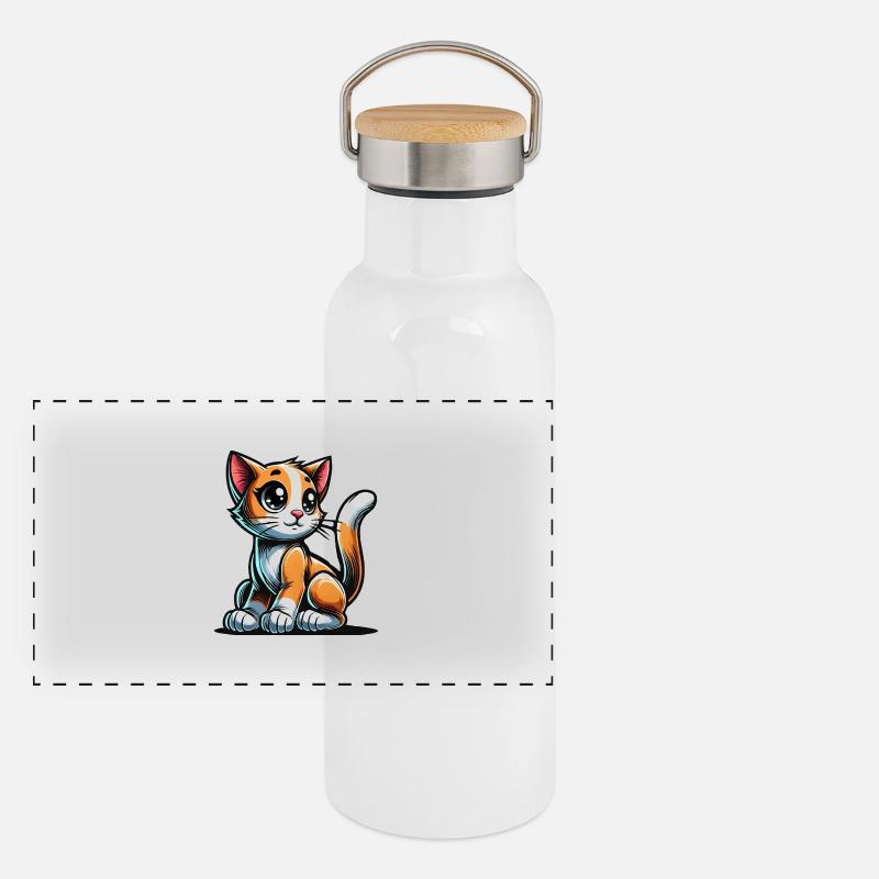 katze Panorama Thermosflasche mit Bambusdeckel