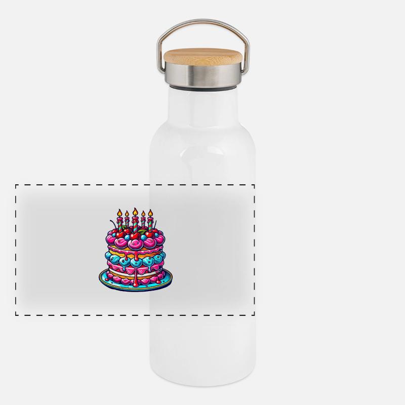 Geburtstagskuchen Torte Panorama Thermosflasche mit Bambusdeckel