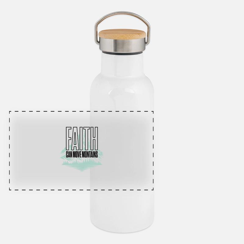 Glaube bewegt Berge – Inspirierende Message Panorama Thermosflasche mit Bambusdeckel