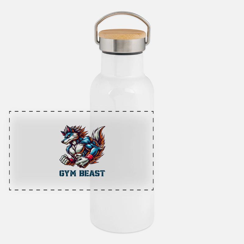wolf tier gym Panorama Thermosflasche mit Bambusdeckel