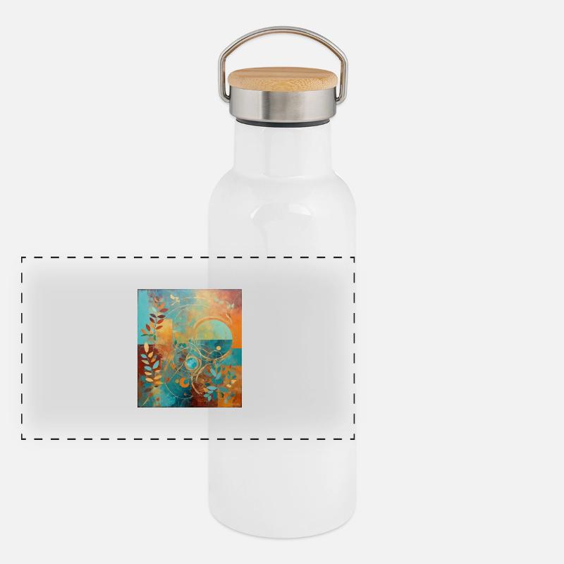 Abstract composition with leaves and circles Panoramic Thermal Bottle with Bamboo Lid