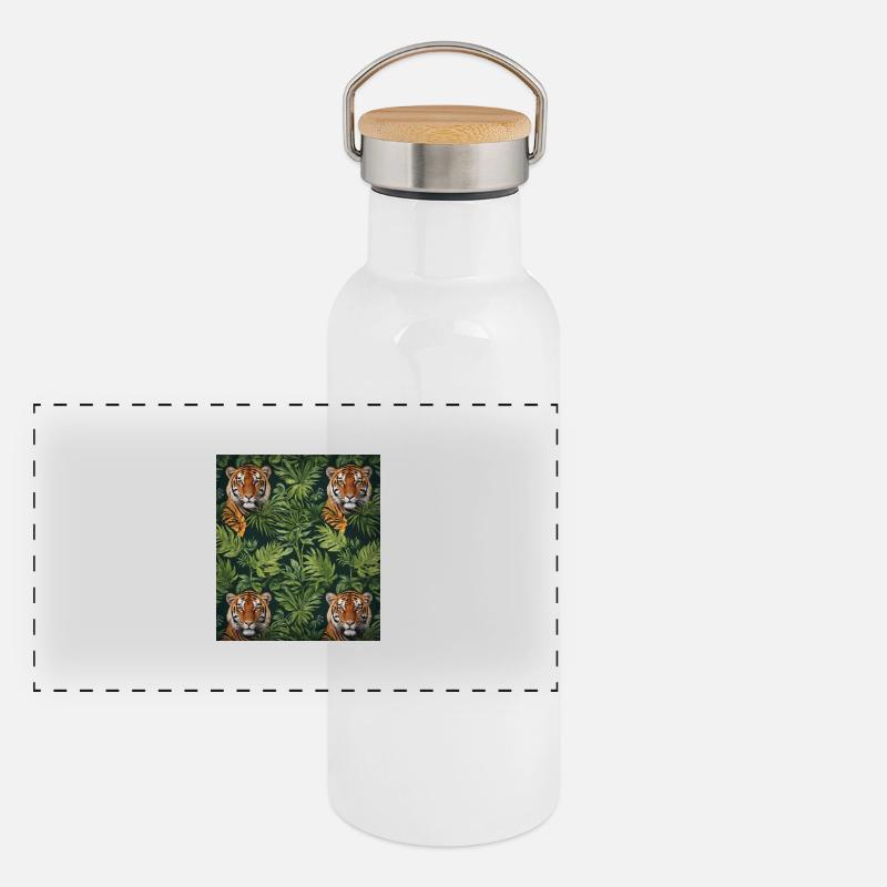 Tiger im Dschungel Panorama Thermosflasche mit Bambusdeckel
