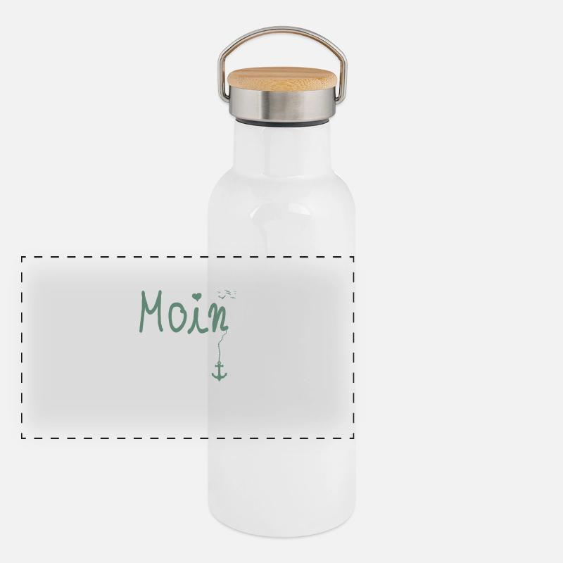Moin Begrüßung Moin mit Möwe Panorama Thermosflasche mit Bambusdeckel
