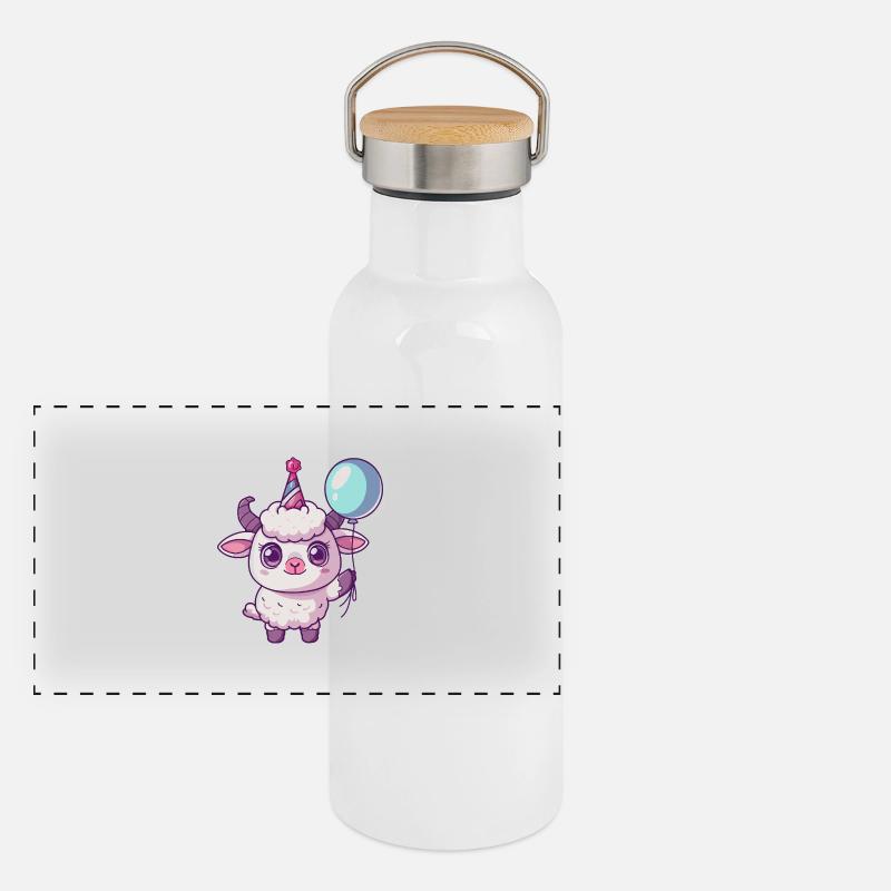Chèvre Anniversaire Bébé Gourde isotherme avec bouchon en bambou