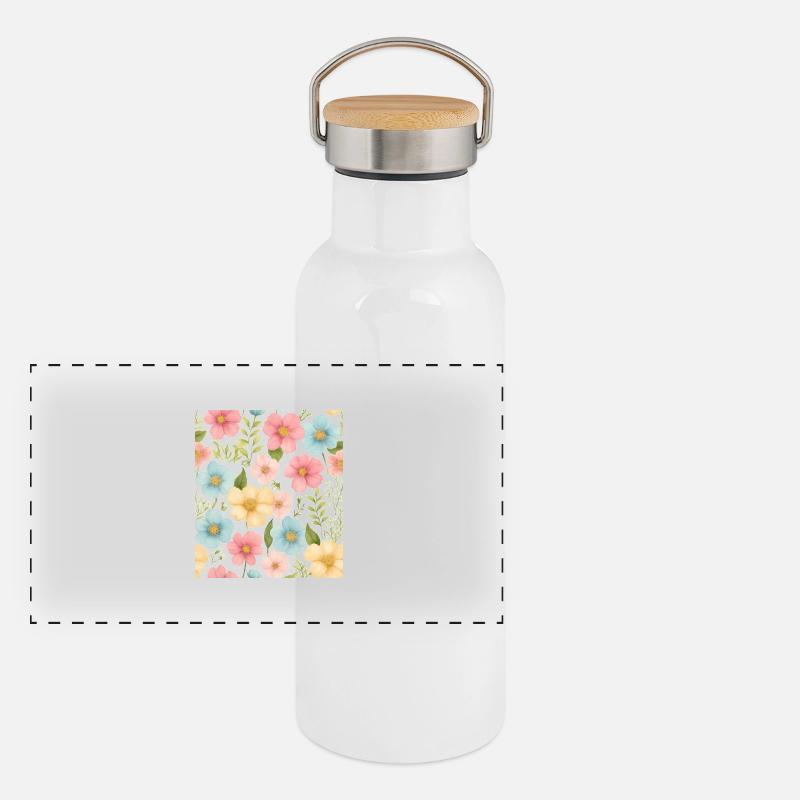 Motif floral Gourde isotherme avec bouchon en bambou