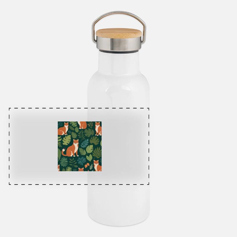 Ein Fuchs zwischen den Blättern Panorama Thermosflasche mit Bambusdeckel