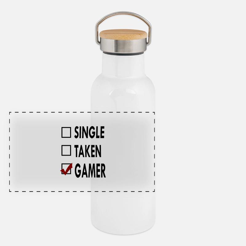 SINGLE noir blanc GMER Gourde isotherme avec bouchon en bambou