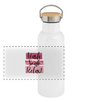 Bathroom decor art pink girl quote - Panoramic Thermal Bottle with Bamboo Lid - white - Front