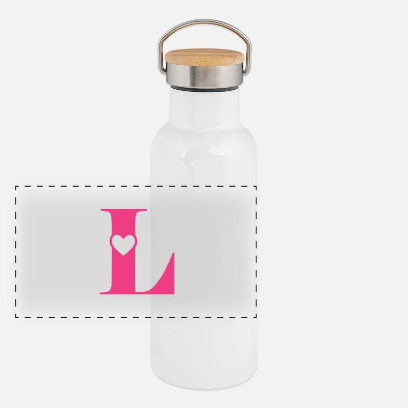 Buchstabe L Anfangsbuchstabe mit Herz Panorama Thermosflasche mit Bambusdeckel