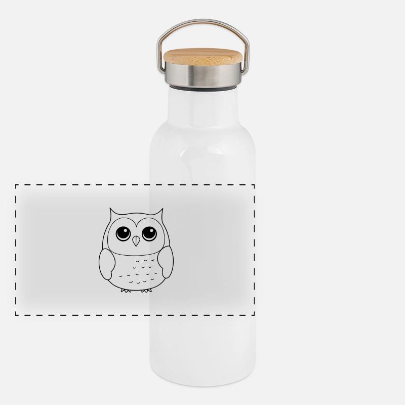 Owl as vector graphic - Panoramic Thermal Bottle with Bamboo Lid - white