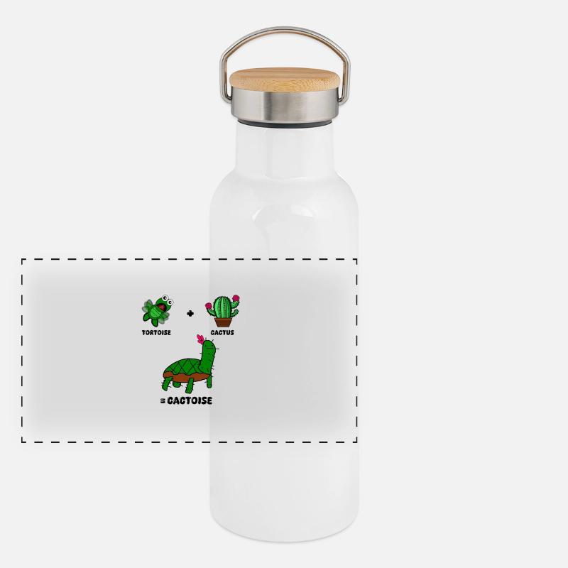 Cactoise – Cactus Tortoise Fusion, Quirky Doodle. Panoramic Thermal Bottle with Bamboo Lid