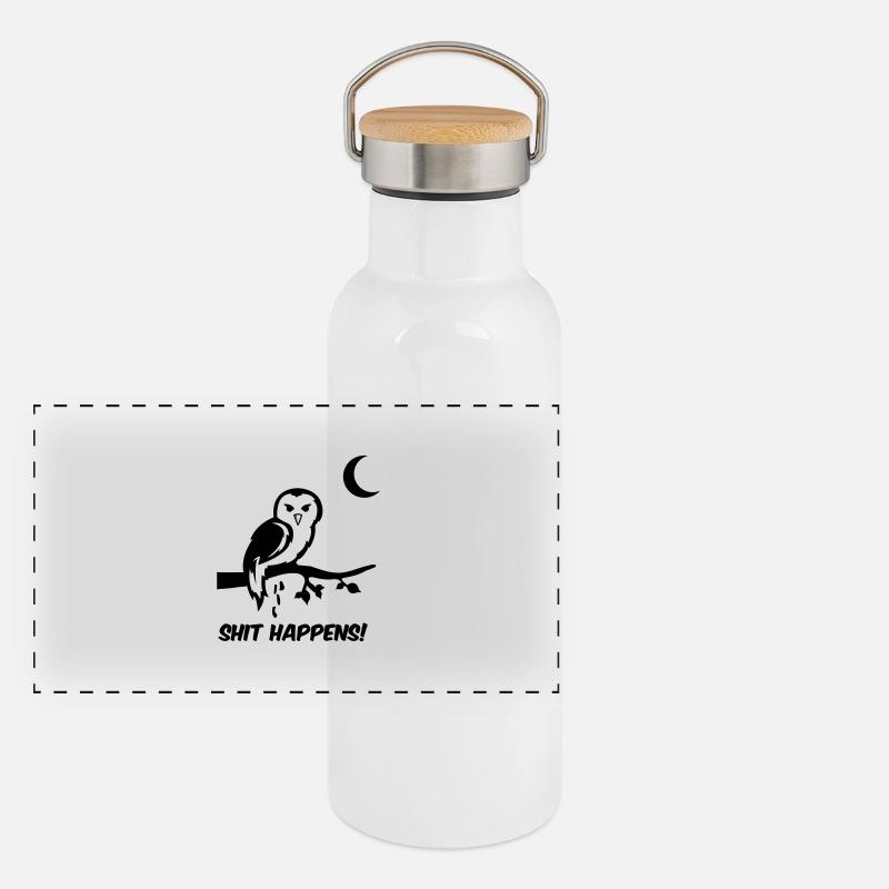 Owl Shit Happens Panoramic Thermal Bottle with Bamboo Lid