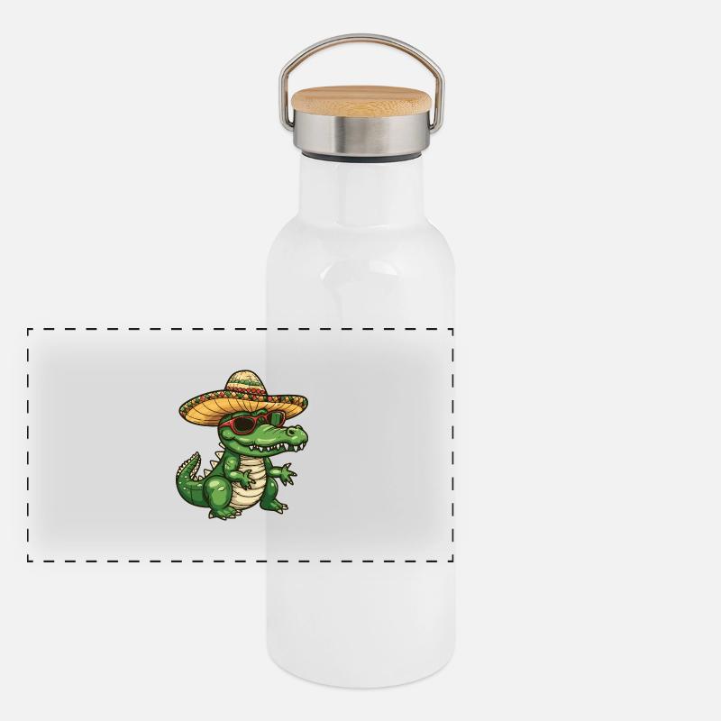 Alligator Drôle Sombrero Gourde isotherme avec bouchon en bambou