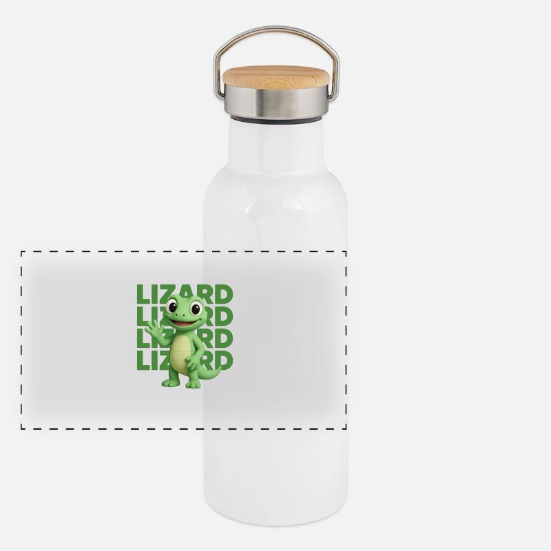 Lézard mignon drôle style de dessin animé Gourde isotherme avec bouchon en bambou