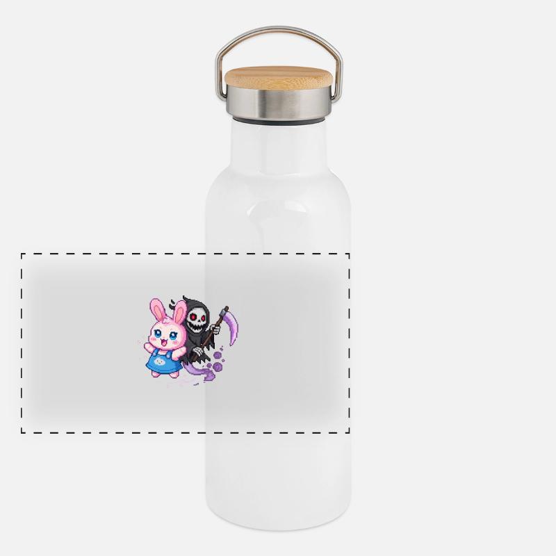 Pastel Goth Bunny rencontre Grim Reaper Pixel Art Gourde isotherme avec bouchon en bambou
