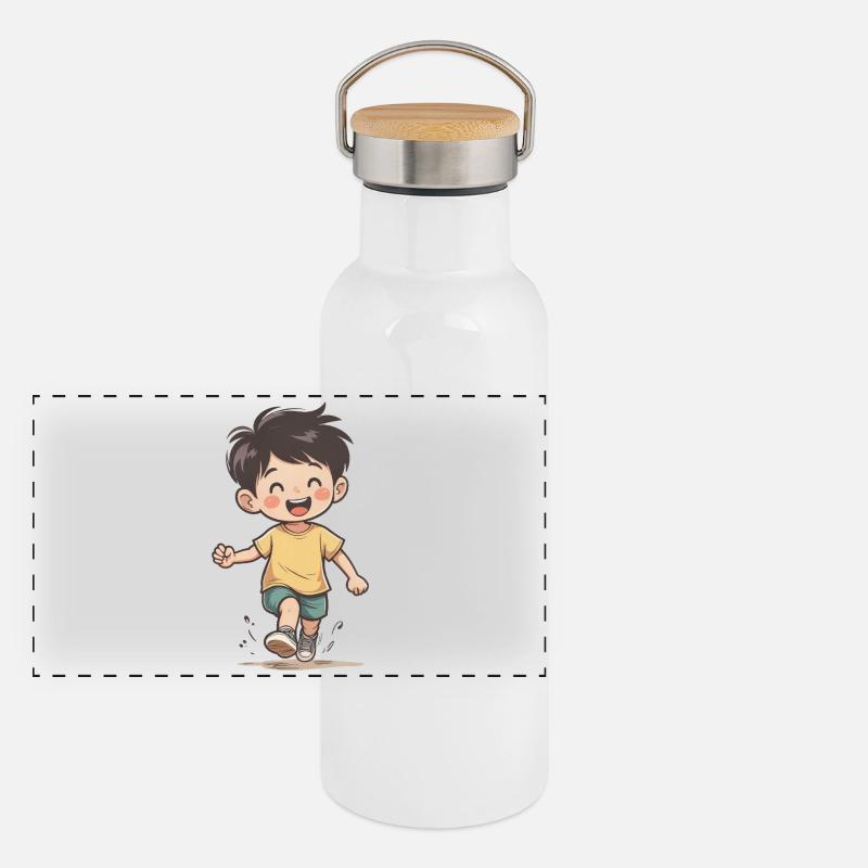 Happy running boy Panoramic Thermal Bottle with Bamboo Lid