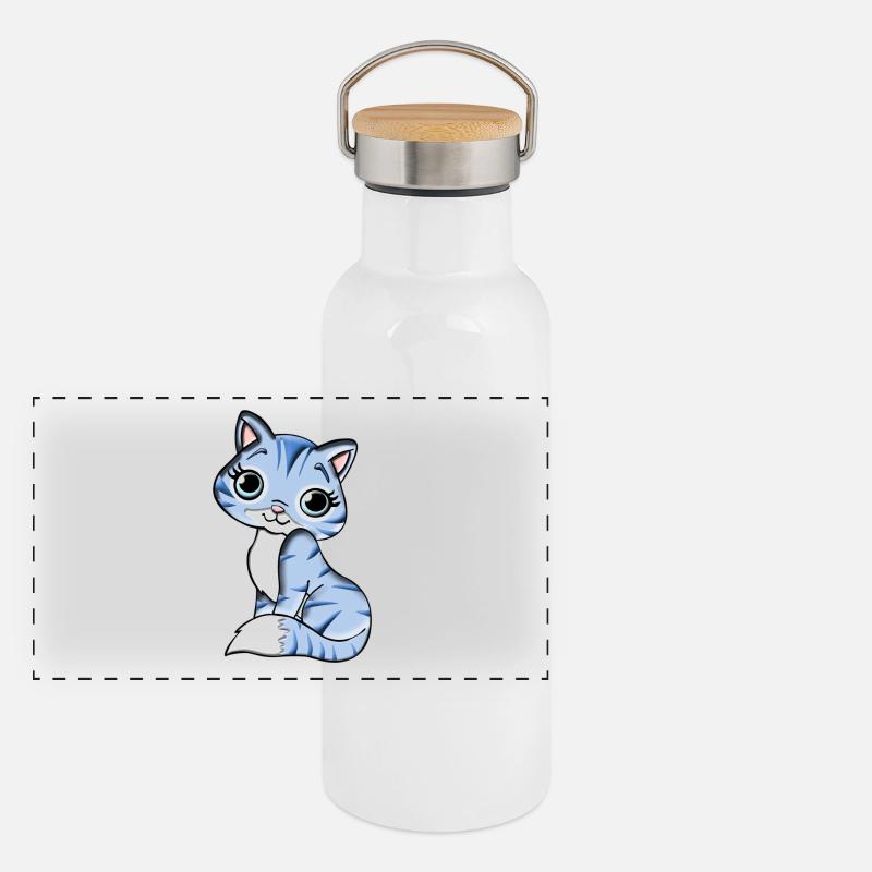 Süßes blaues Kätzchen. Geschenkidee Panorama Thermosflasche mit Bambusdeckel