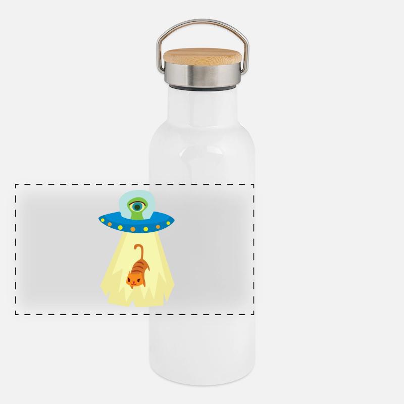 UFO cat abduction Panorama Thermosflasche mit Bambusdeckel
