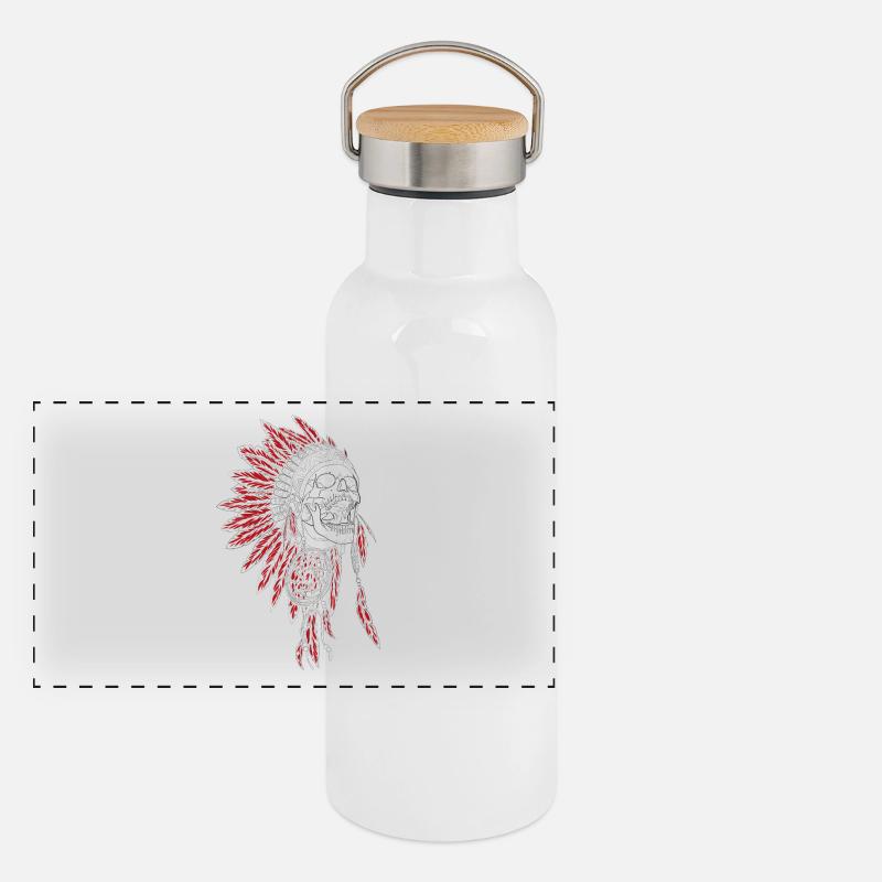 Silent Scream - Indians, feather ornaments, chief Panoramic Thermal Bottle with Bamboo Lid