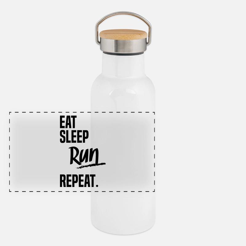 EAT SLEEP RUN Gourde isotherme avec bouchon en bambou
