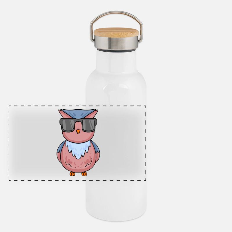 cool owl with sunglasses Panoramic Thermal Bottle with Bamboo Lid
