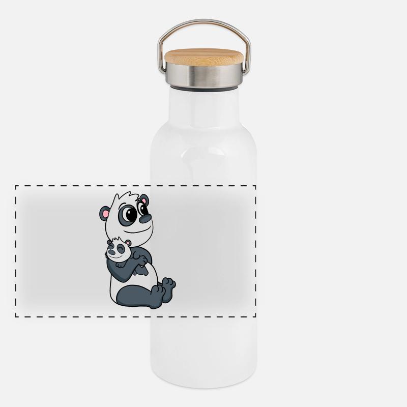 Panda Family - Panda avec bébé Gourde isotherme avec bouchon en bambou