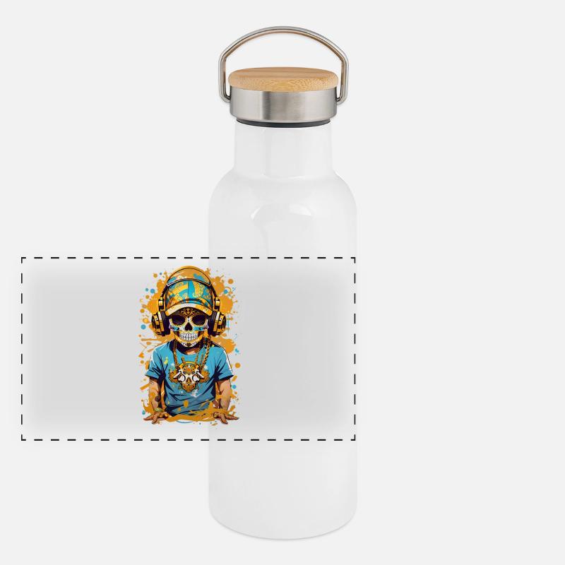 Golden Sugar Skull Panoramic Thermal Bottle with Bamboo Lid