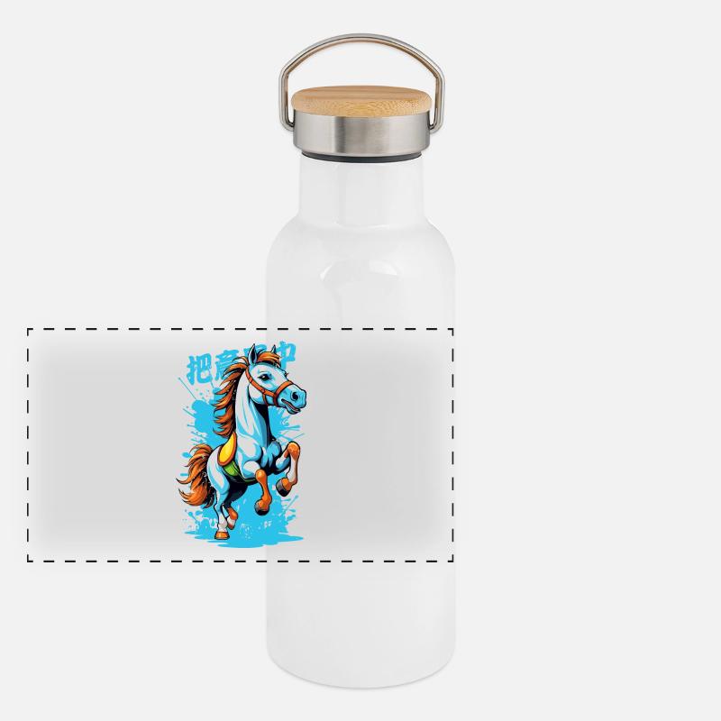Wildpferd in Bunt Panorama Thermosflasche mit Bambusdeckel