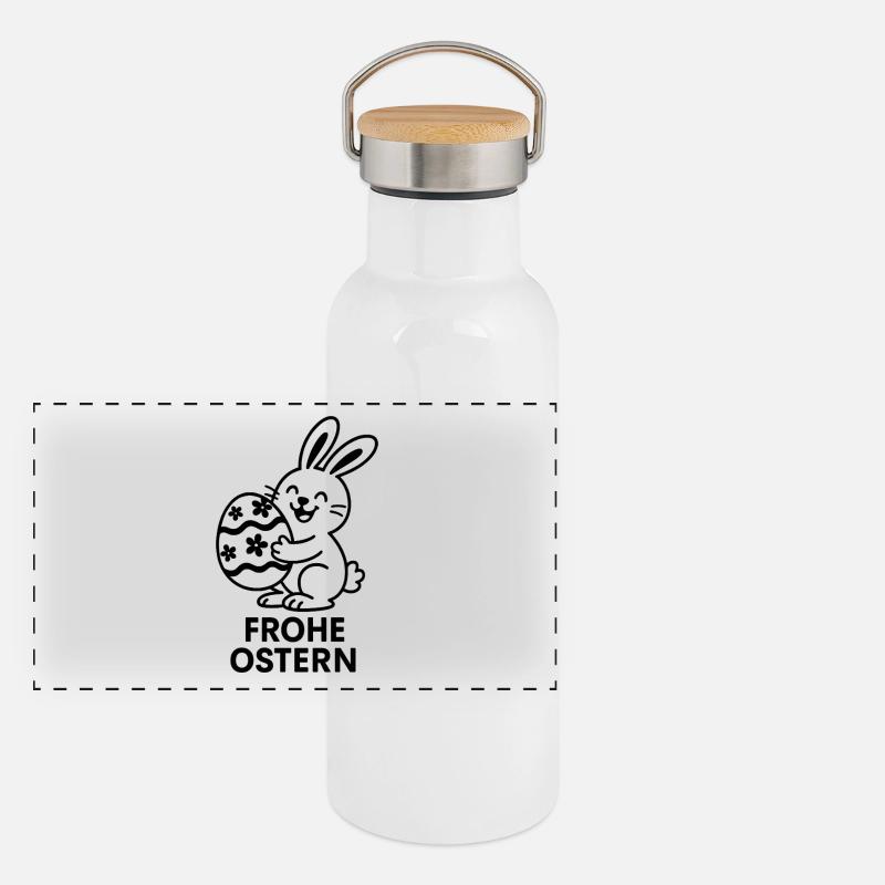Joyeux lapin de Pâques avec œuf peint Gourde isotherme avec bouchon en bambou