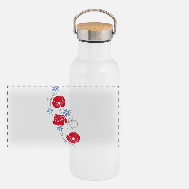 Coquelicots. Design d'été. Gourde isotherme avec bouchon en bambou