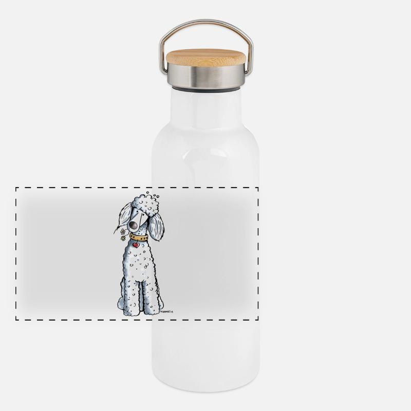 Pudel mit Blumen Panorama Thermosflasche mit Bambusdeckel