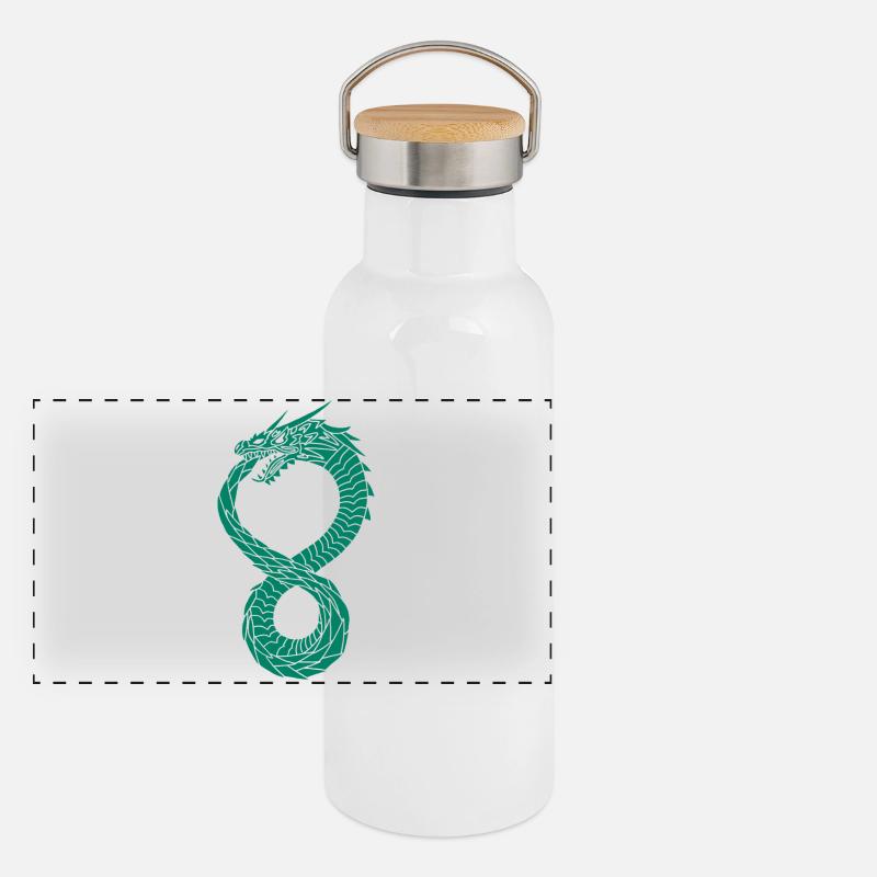 Grüner unendlicher Drache Panorama Thermosflasche mit Bambusdeckel