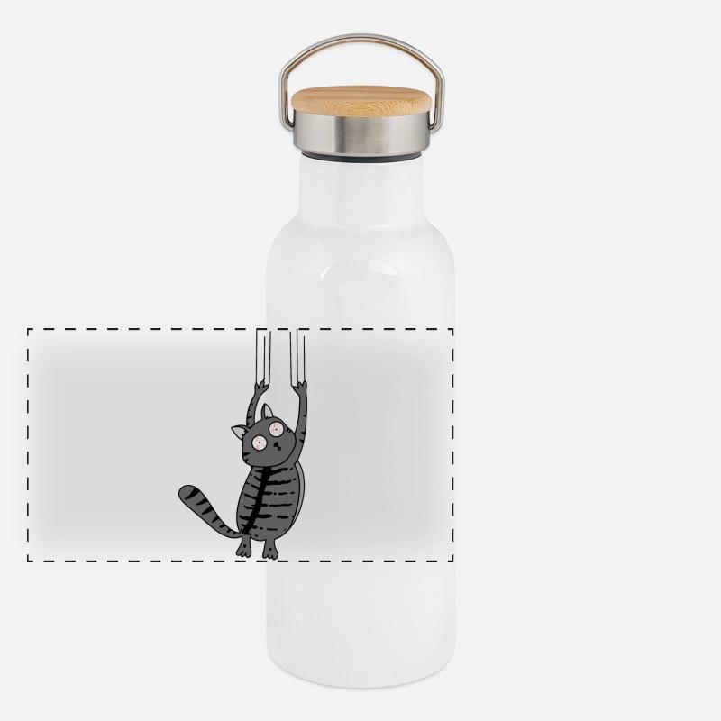 Panic Cat Striped Version Panorama Thermosflasche mit Bambusdeckel
