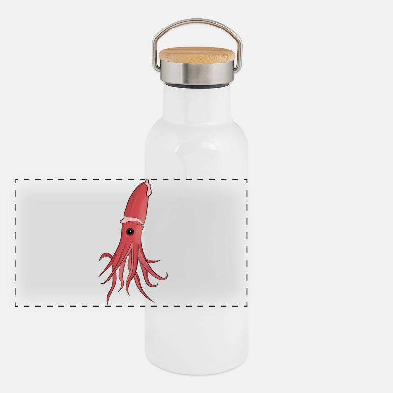 Sea Creatures A Beautiful Squid Panoramic Thermal Bottle with Bamboo Lid