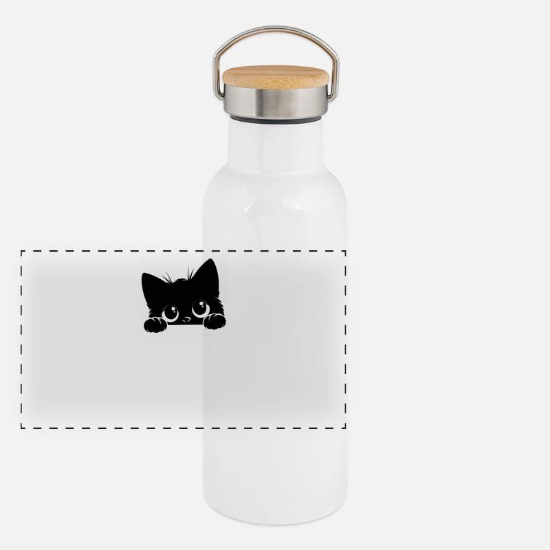 Black cat Panoramic Thermal Bottle with Bamboo Lid