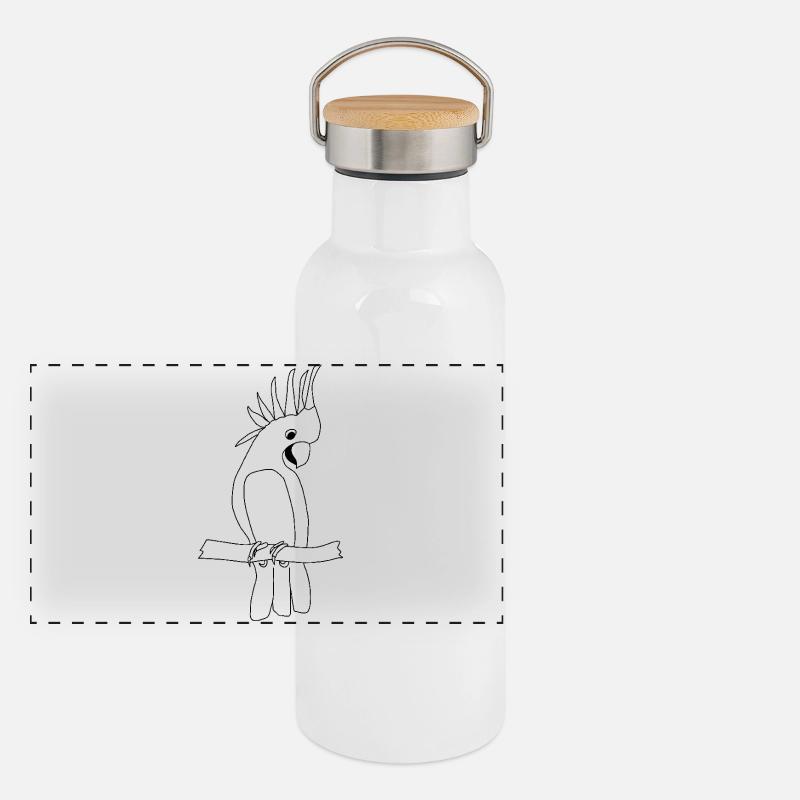 Cacatoès - Graphique noir et blanc Gourde isotherme avec bouchon en bambou