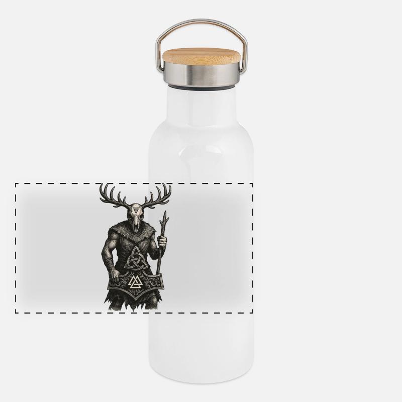 Gardien de la forêt | Totem de Valknut et Mjölnir Gourde isotherme avec bouchon en bambou