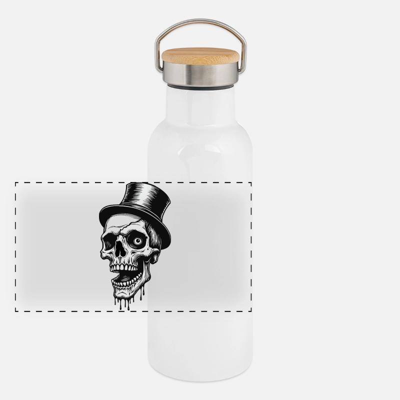Zylinder Schaedel Panorama Thermosflasche mit Bambusdeckel