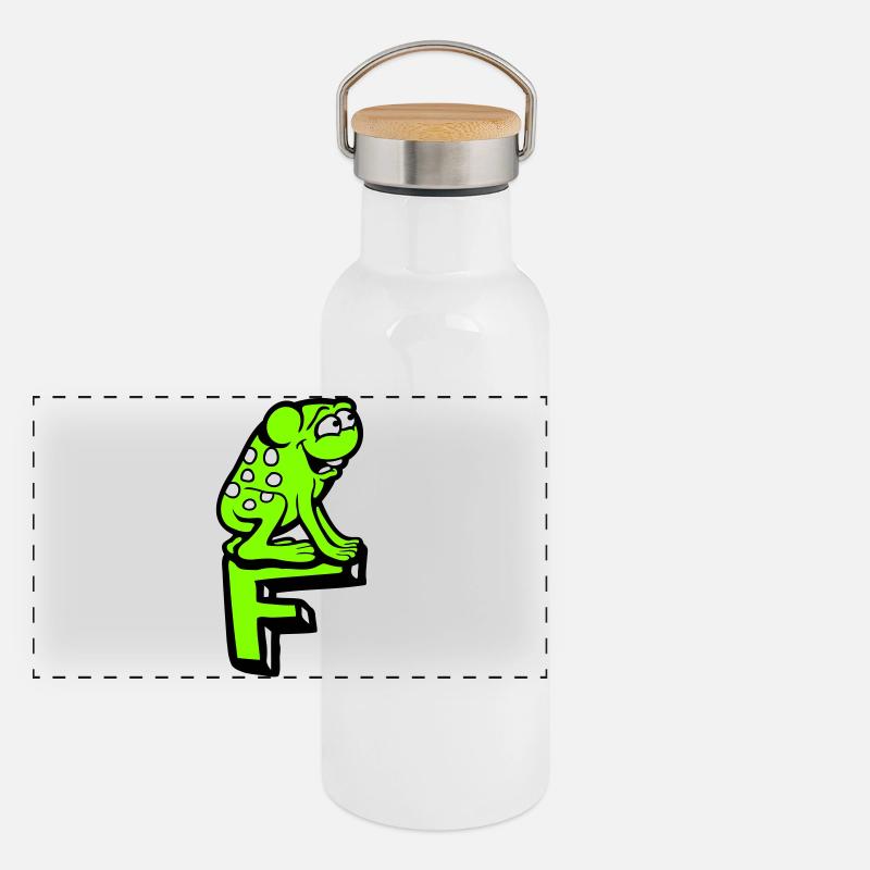 Buchstabe F Frosch Kröte Name ABC Lernen Schule Panorama Thermosflasche mit Bambusdeckel