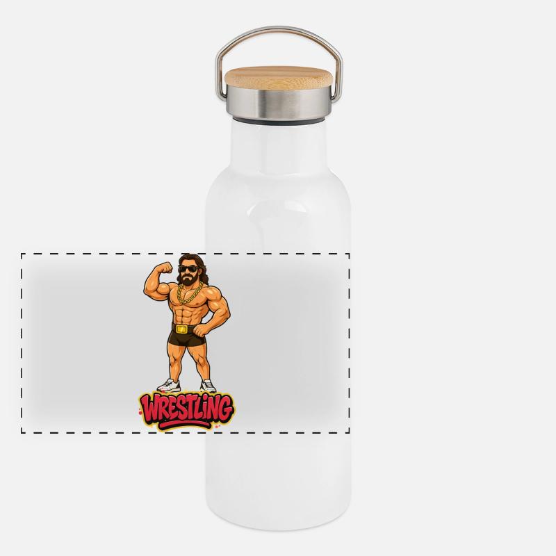 Dessin animé de lutteur Gourde isotherme avec bouchon en bambou