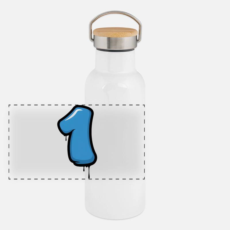 Design numéro un bleu Gourde isotherme avec bouchon en bambou
