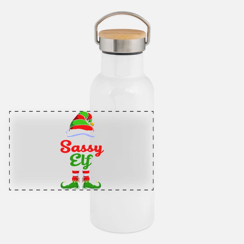 Elfe Elf Weihnachtsgeschenk Nervensäge Panorama Thermosflasche mit Bambusdeckel